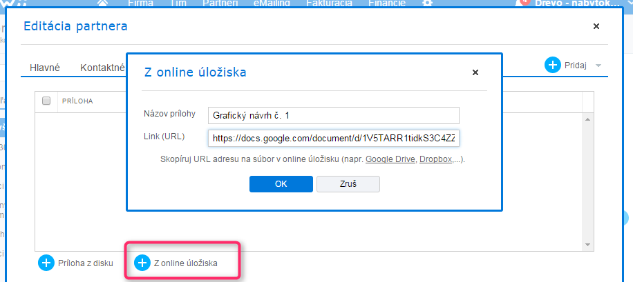 Přílohy i z Dropboxu , Google drive či jiného online úložiště