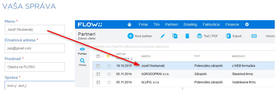 Z webu se vám už žádný kontakt neztratí, zapíše se vám rovnou do FLOWii