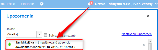 Upozornenie o naplánovanej dovolenke či lekárovi