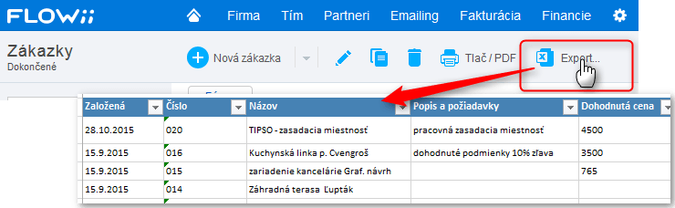 Export zákaziek