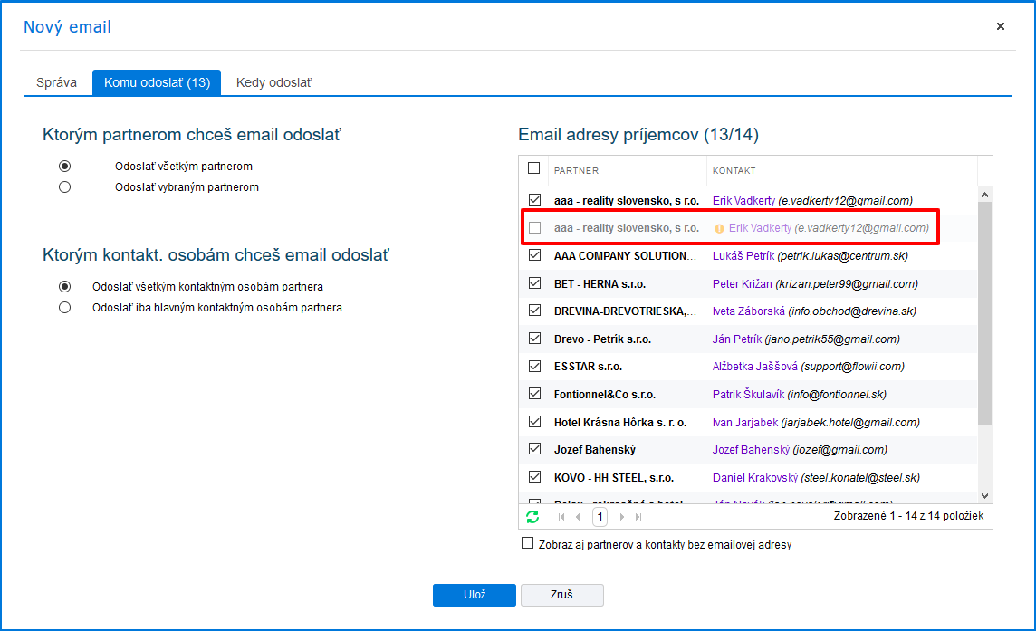Kontrola zaslania hromadného emailu