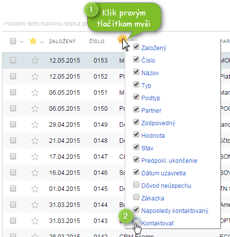 Panel s možnostmi
