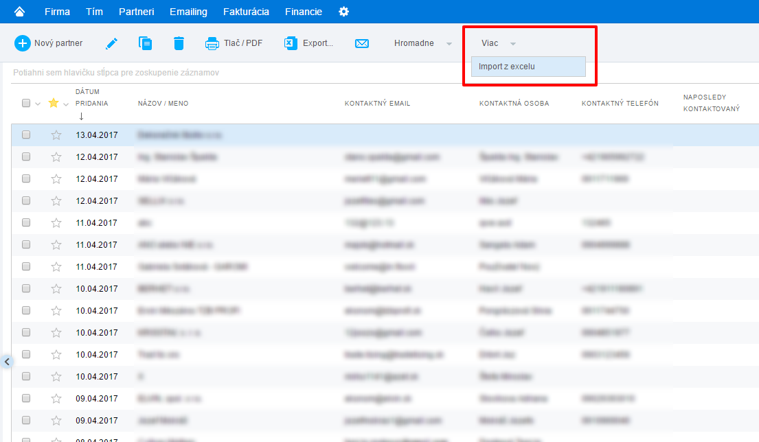 Partneri import z excelu