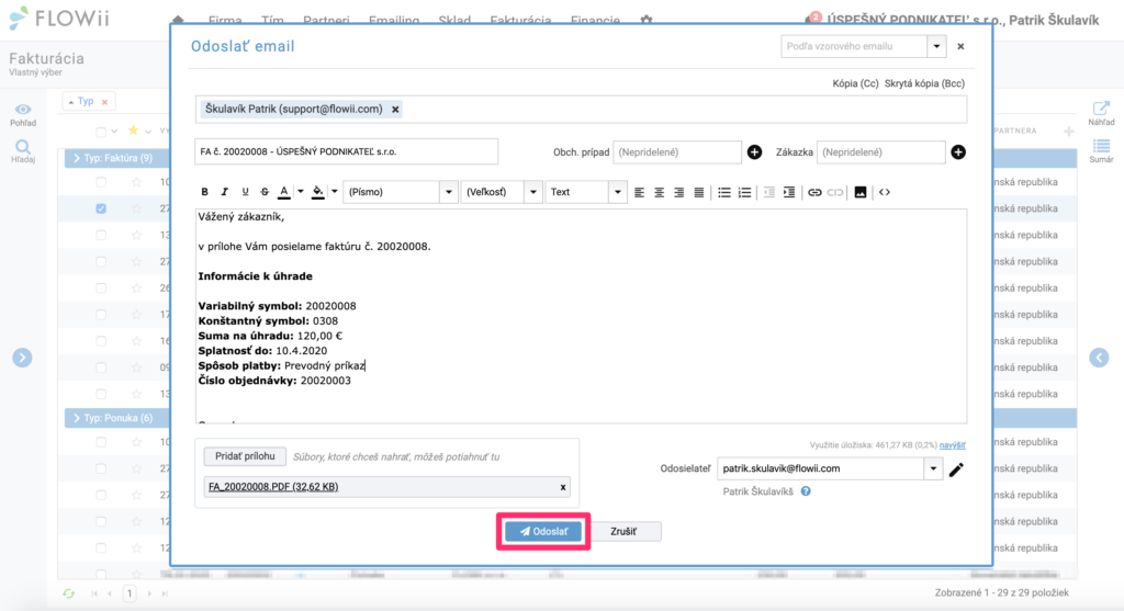 Ako odoslať faktúru emailom