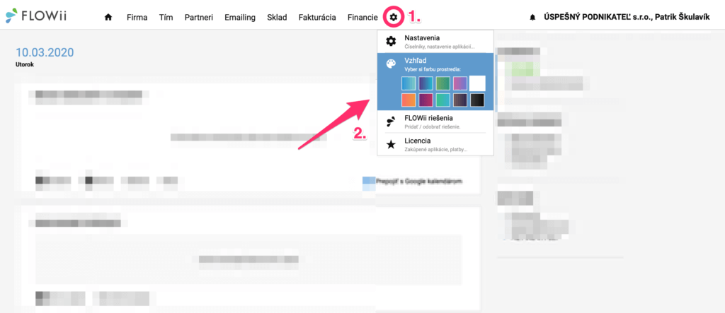 Ako nastaviť farebný vzhľad crm aplikácie FLOWii