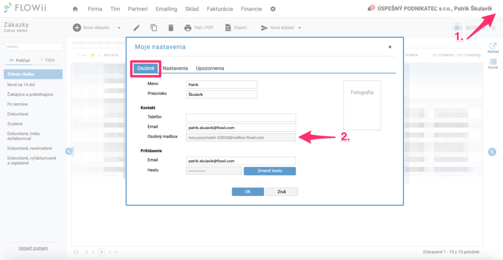 Kde nájdem adresu osobného mailboxu vo FLOWii