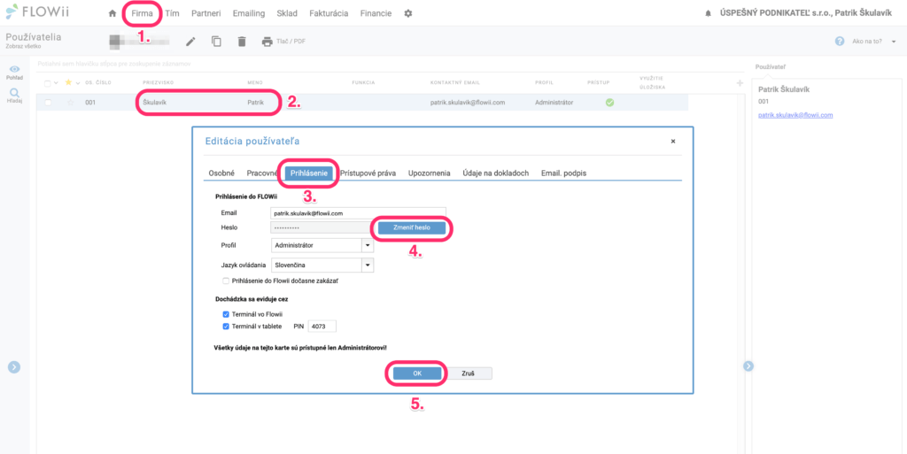 Zmena pristupového hesla prostredníctvom administrátora účtu