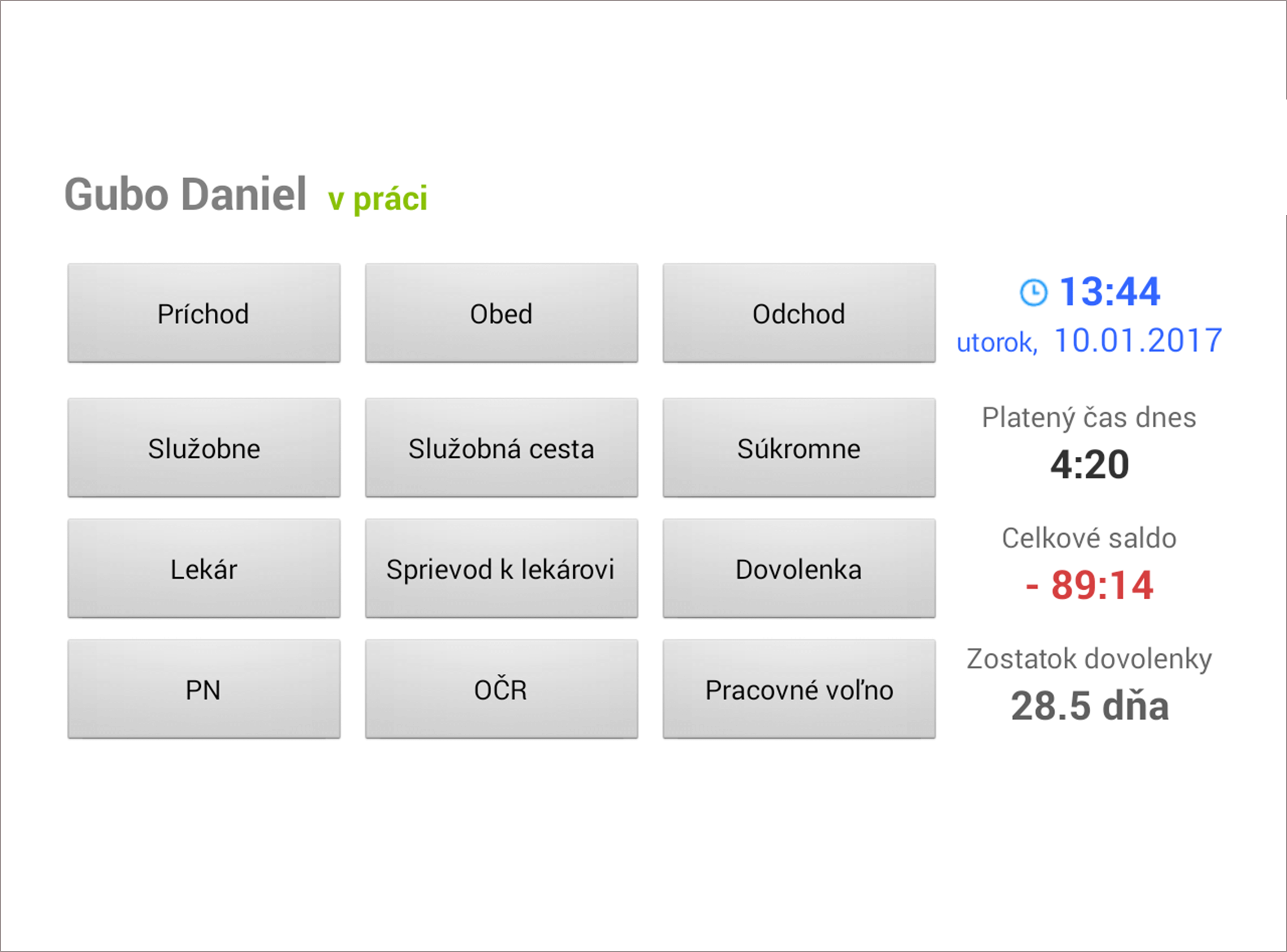 Dochádzkový terminál v tablete