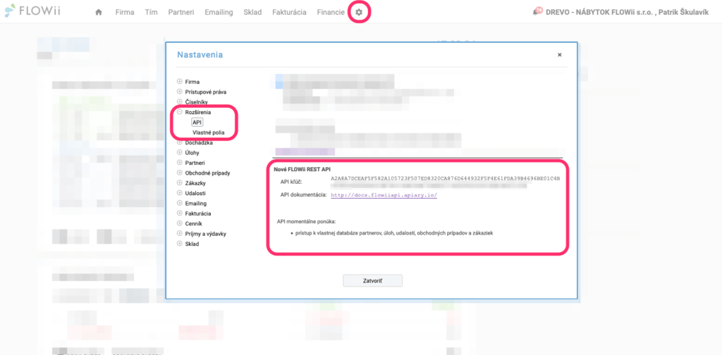 Informácie o FLOWii rest API nájdete vo vašich nastaveniach
