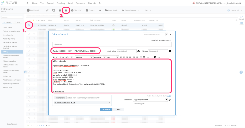 Ako odoslať faktúru emailom