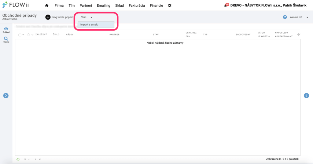 Ako naimportovať obchodné prípady do FLOWii