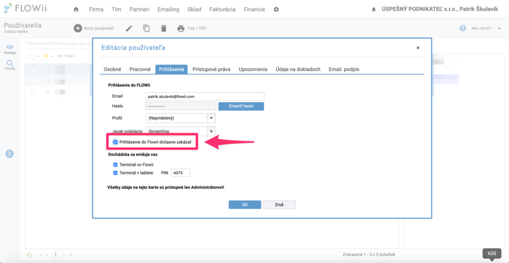 Ako zakázať používateľovi prístup do FLOWii