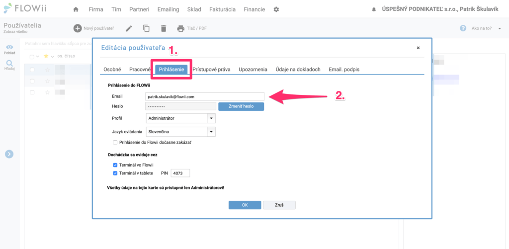 Ako zmeniť prihlasovací email do FLOWii