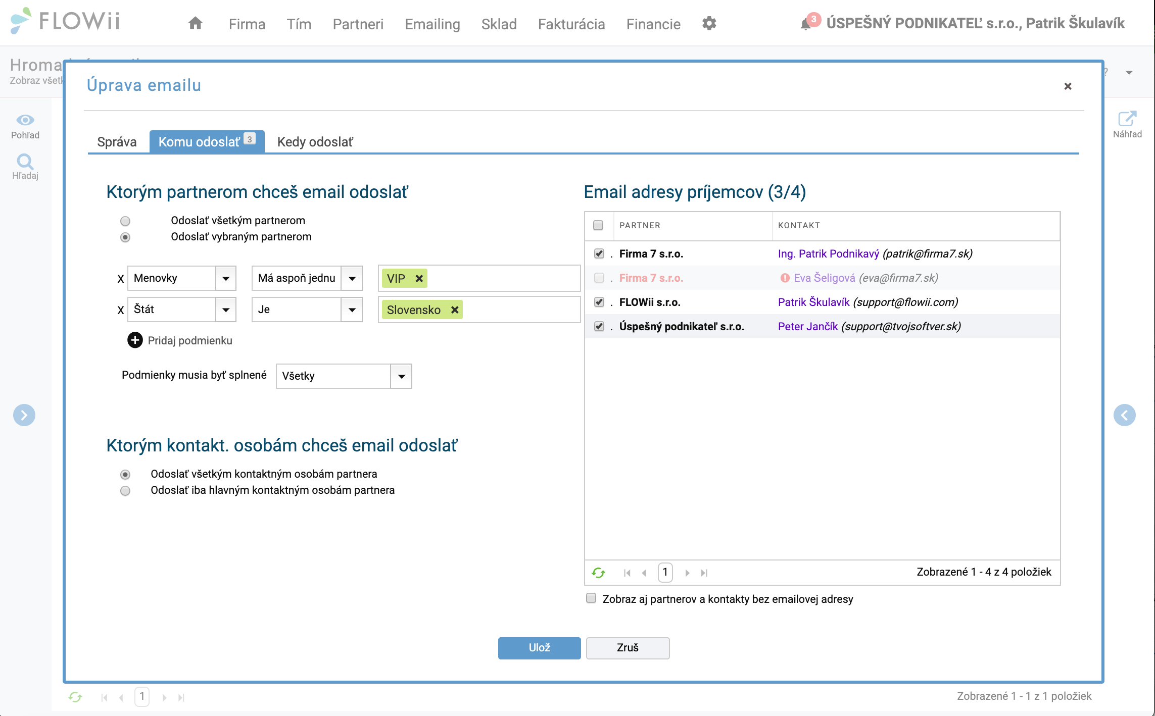 Nastavenie odoslania hromadného emailu