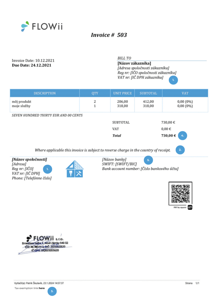 co musi obsahovat faktura do zahranicia