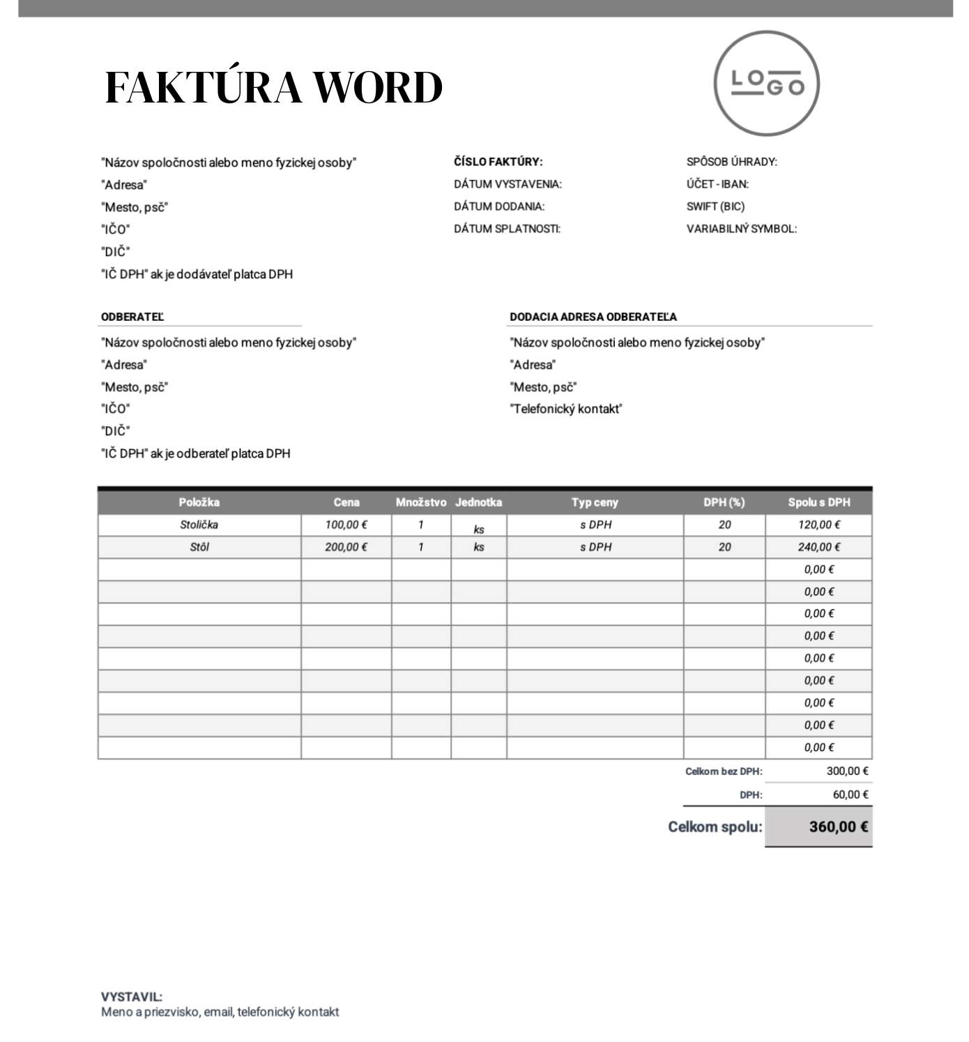 faktúra tlačivo word faktúra tlačivo word