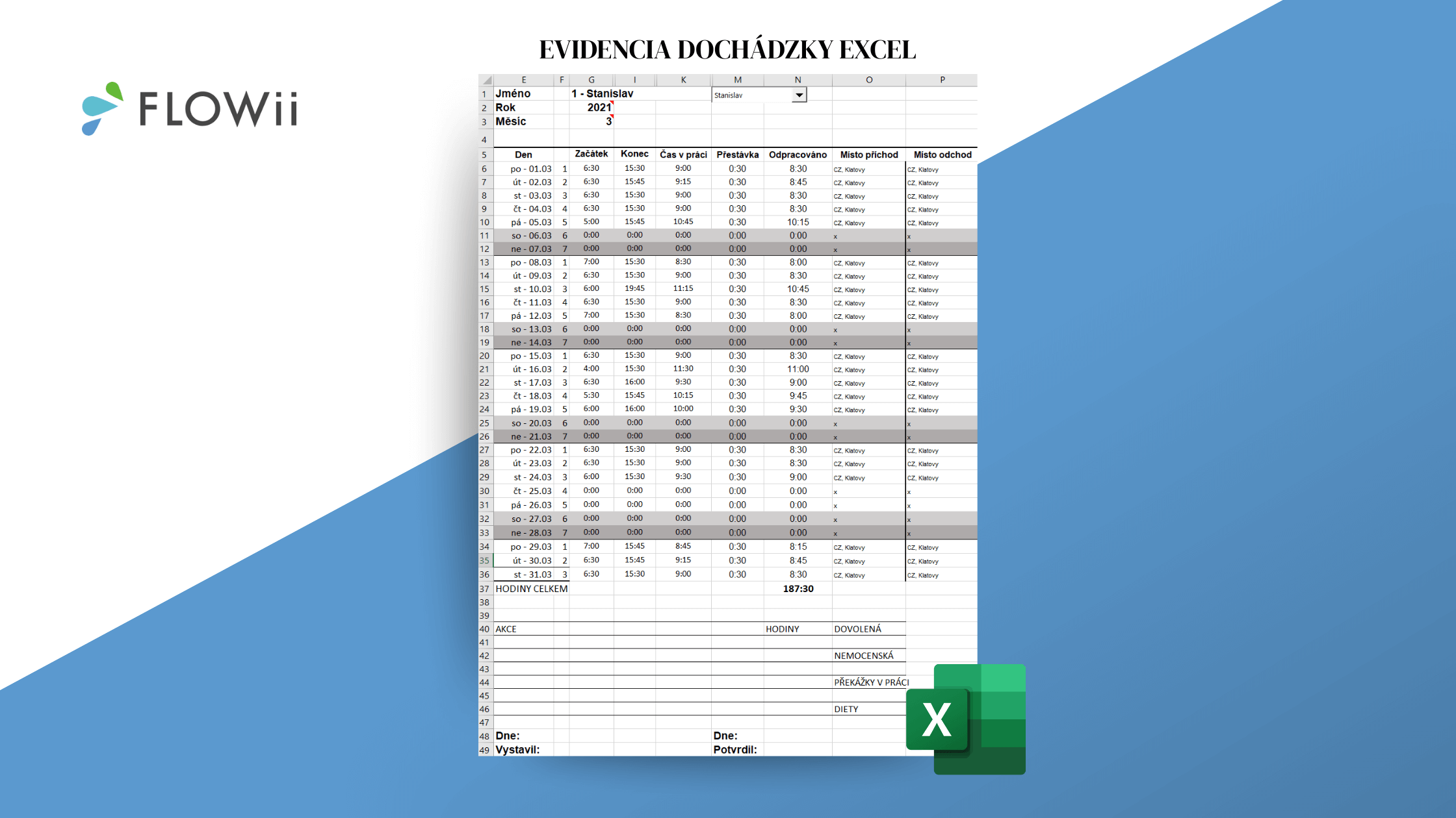 evidencia dochádzky excel