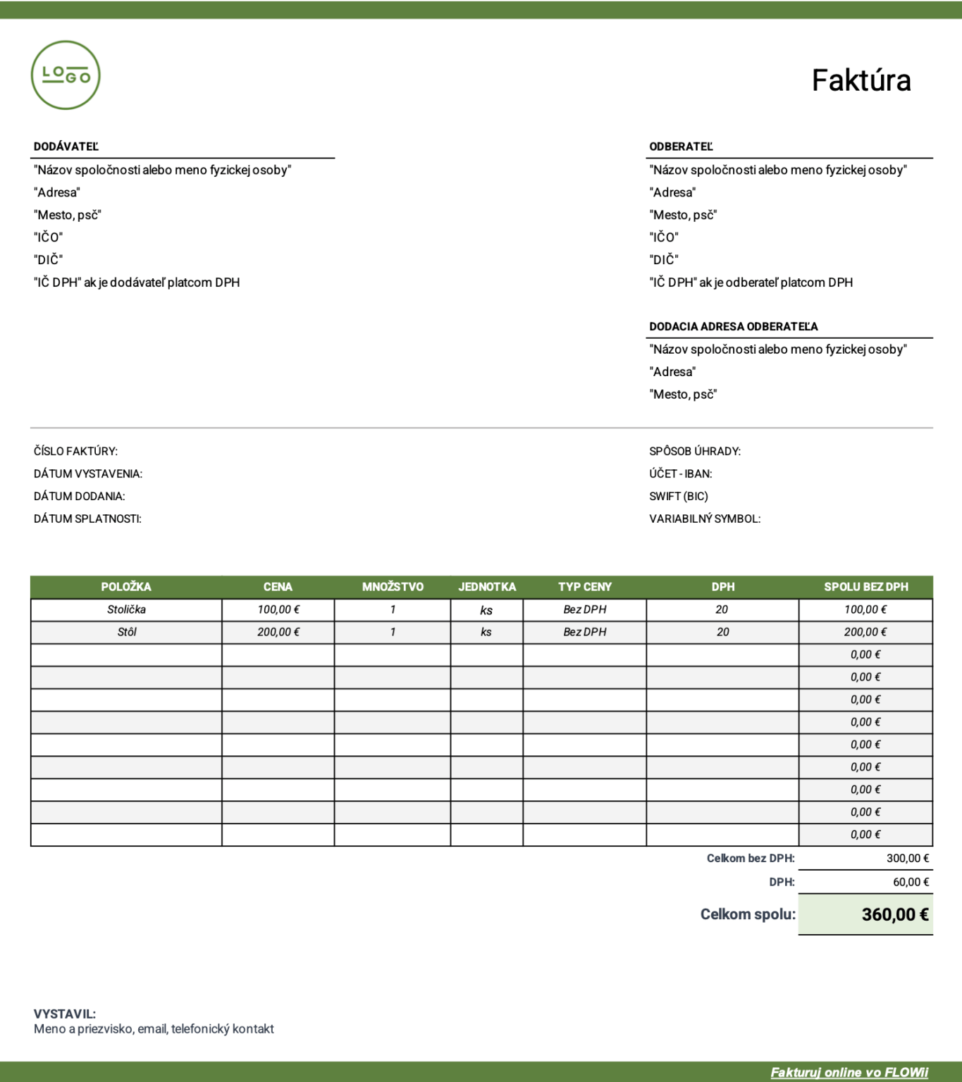 neplatca DPH faktúra šablóna neplatca DPH faktúra šablóna