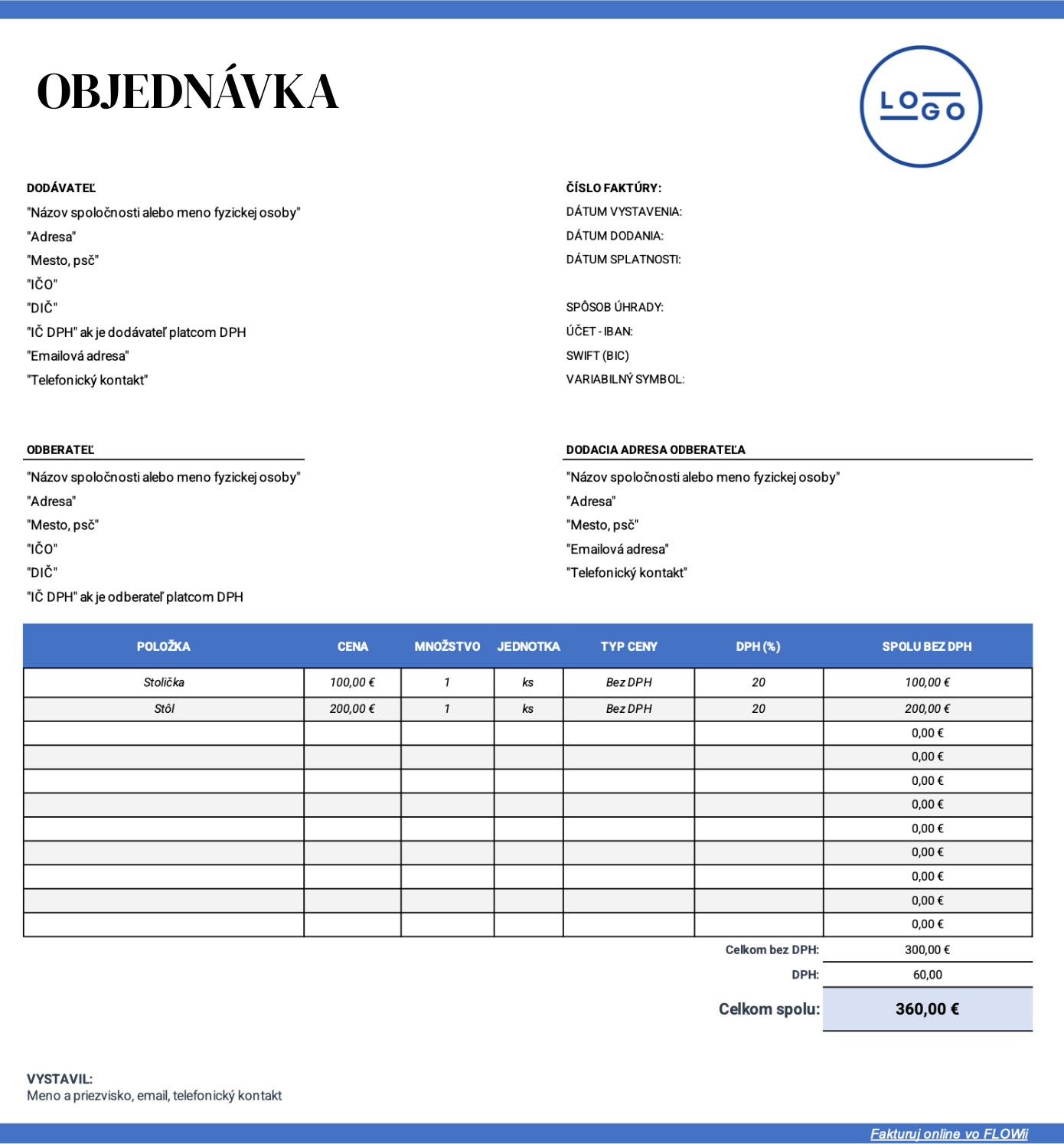 Jednoduchá objednávka vzor