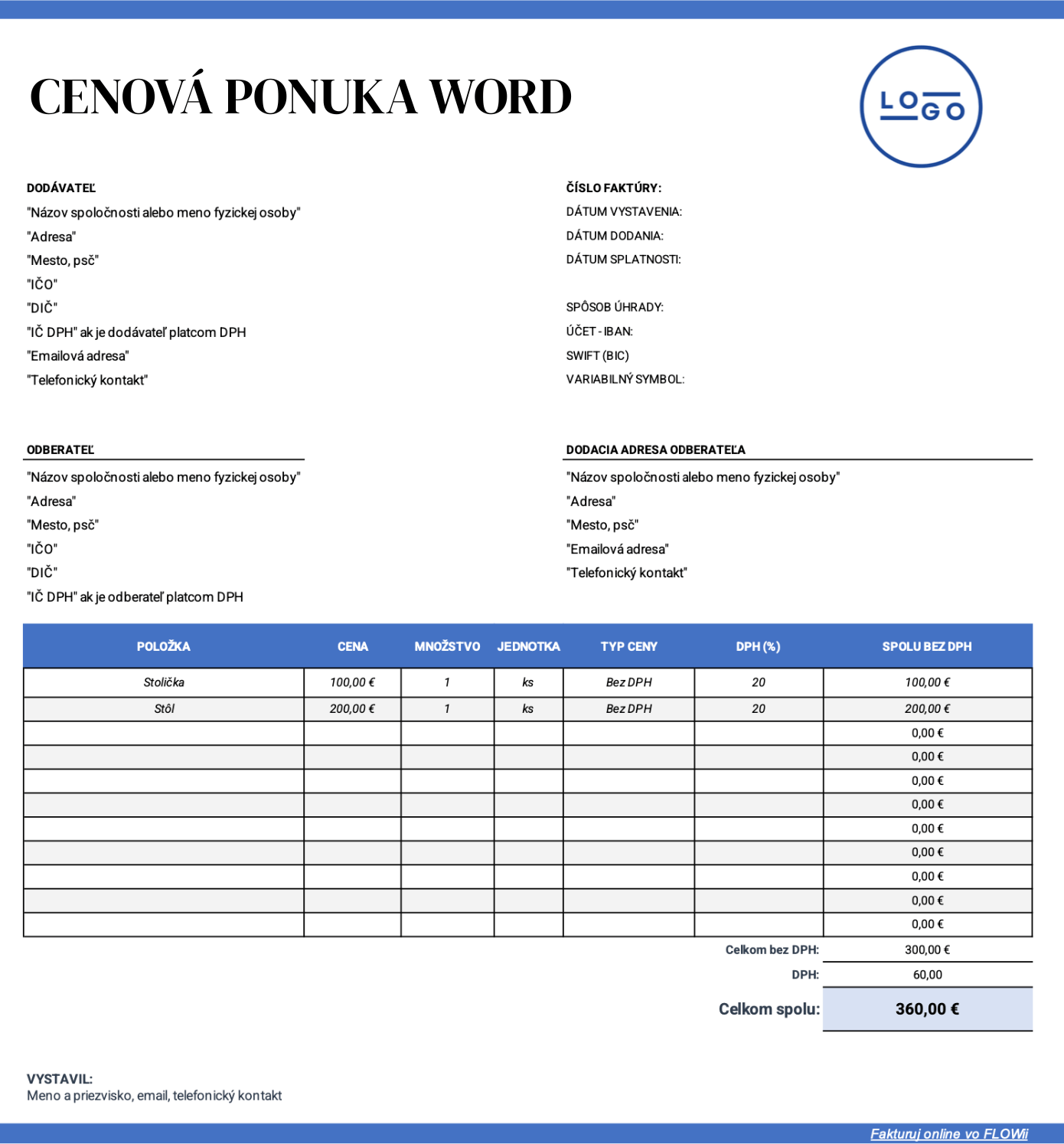Word cenová ponuka