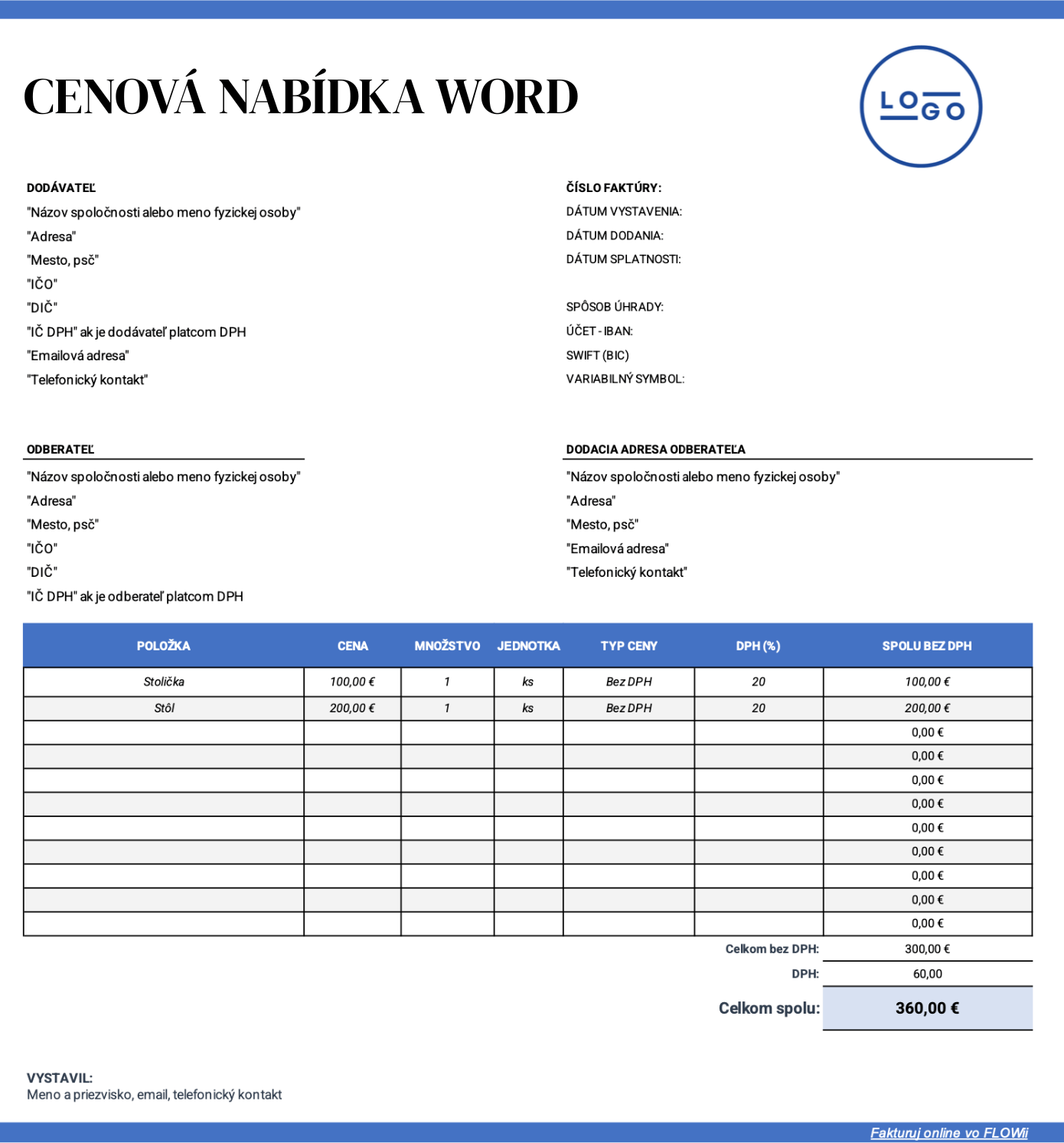 cenová nabídka šablona word