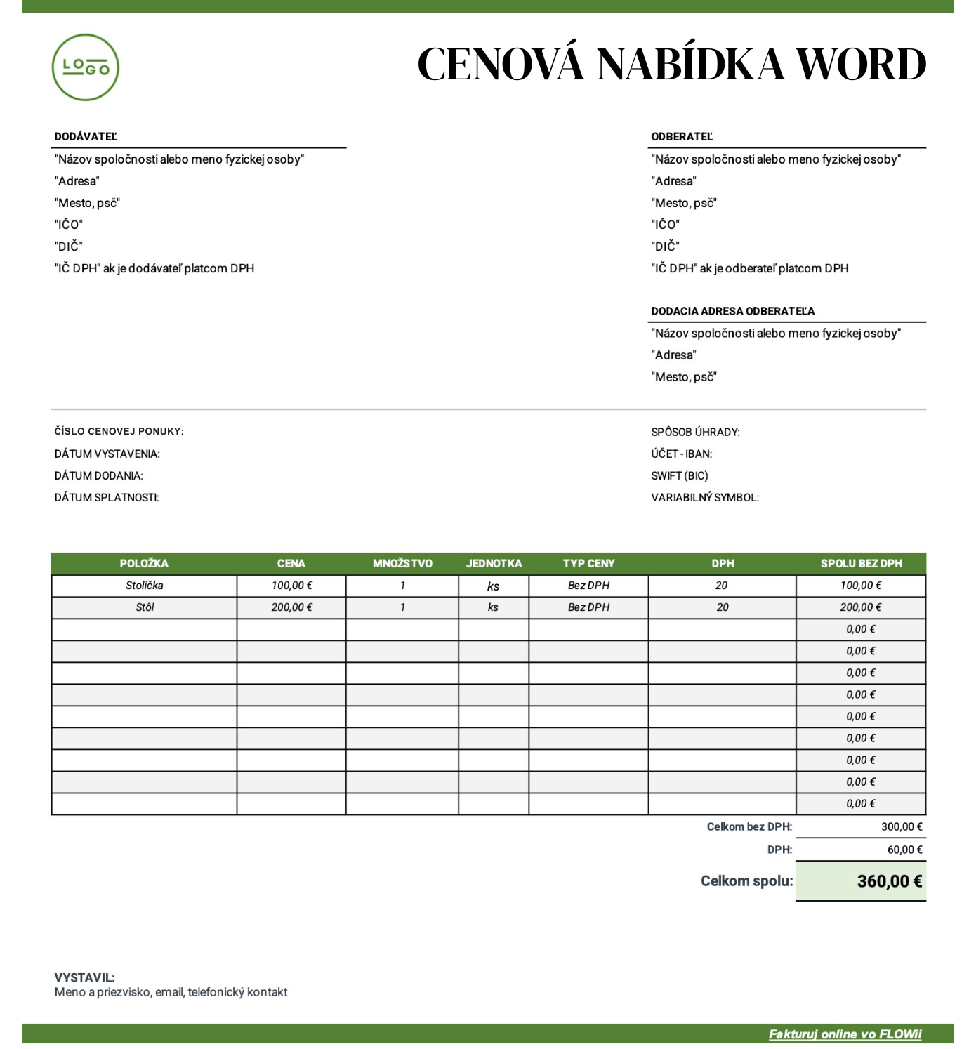 cenová nabídka vzor (word)