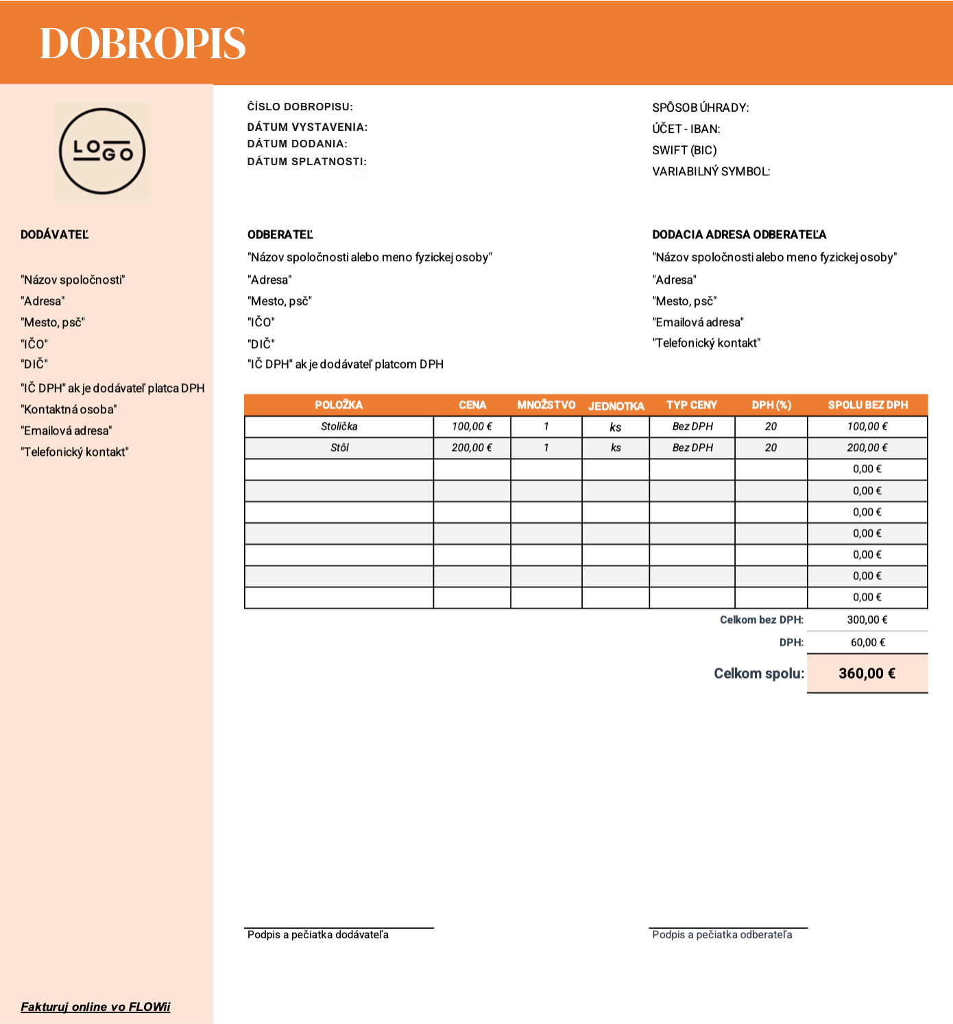 dobropis k faktúre na stiahnutie vzor