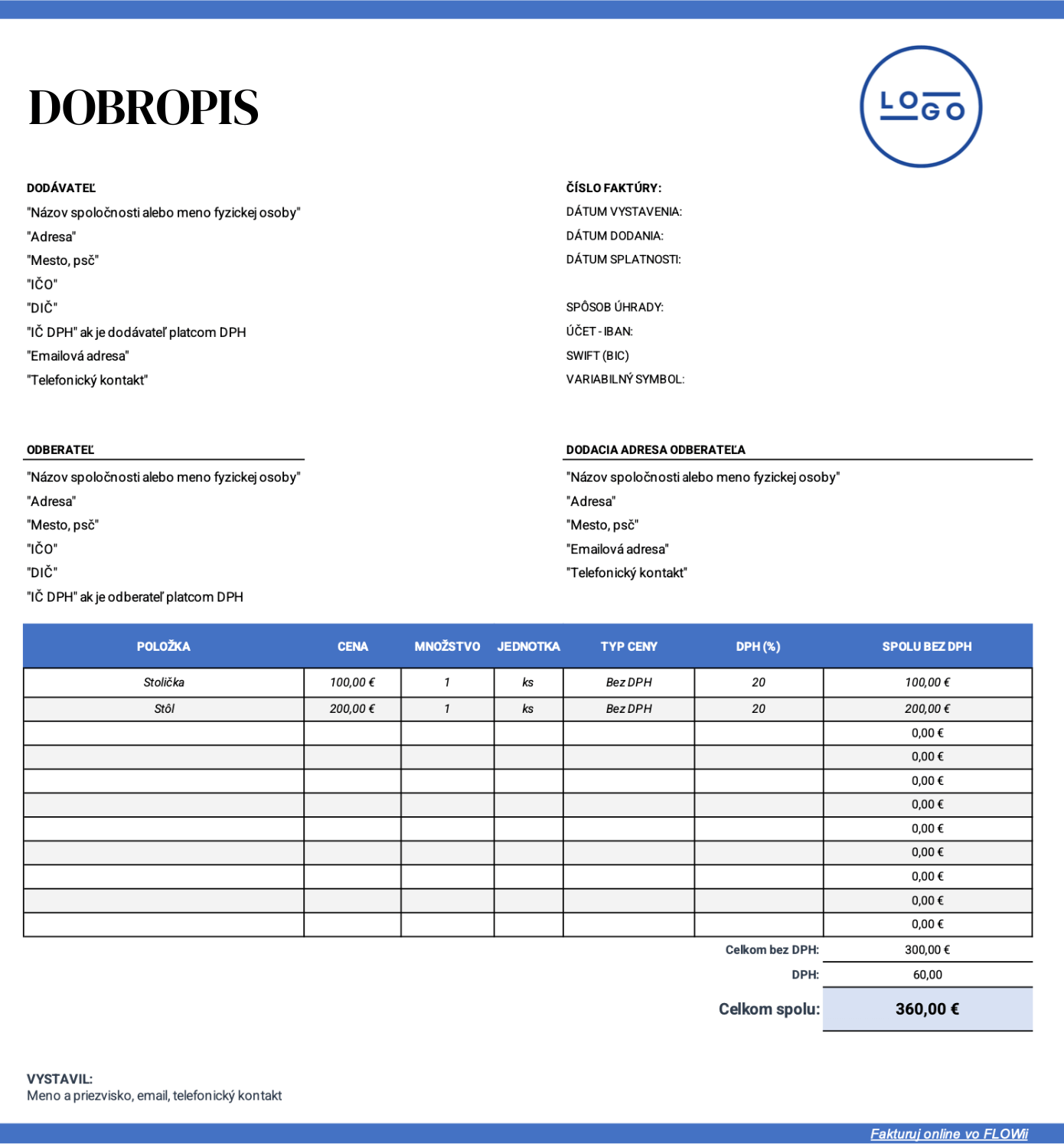 dobropis vzor v exceli