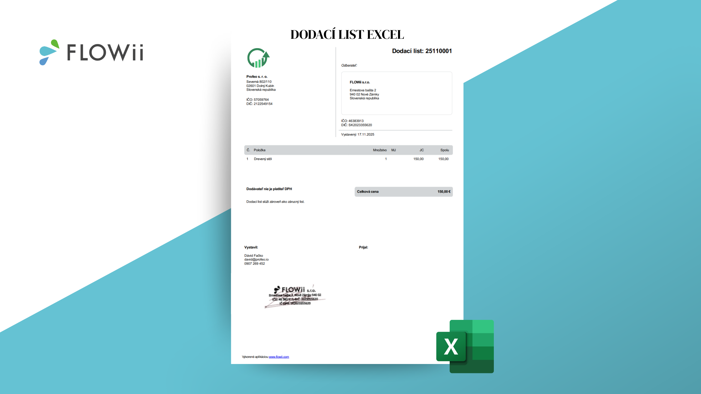 dodací list vzor excel