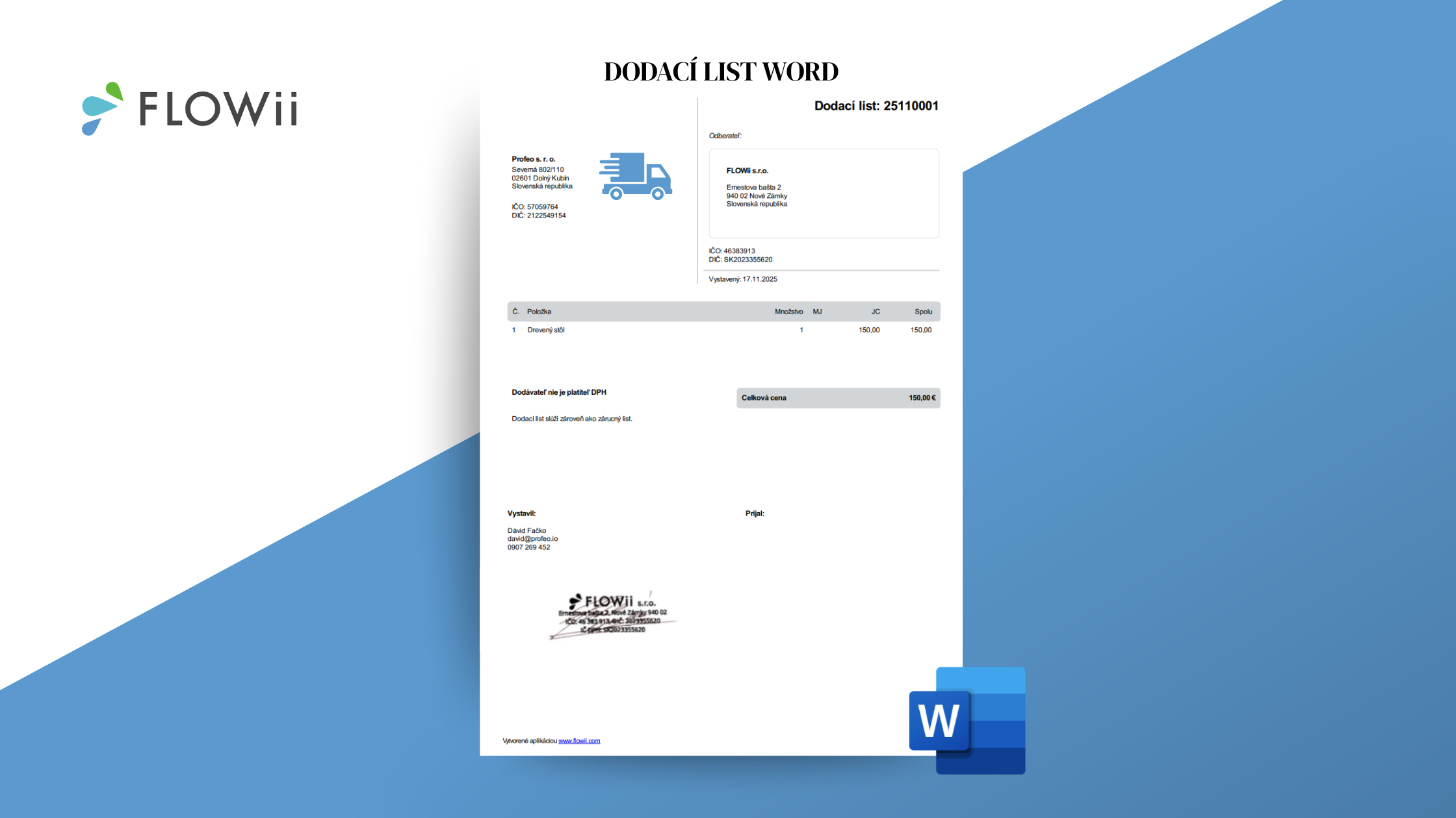 dodací list vzor word
