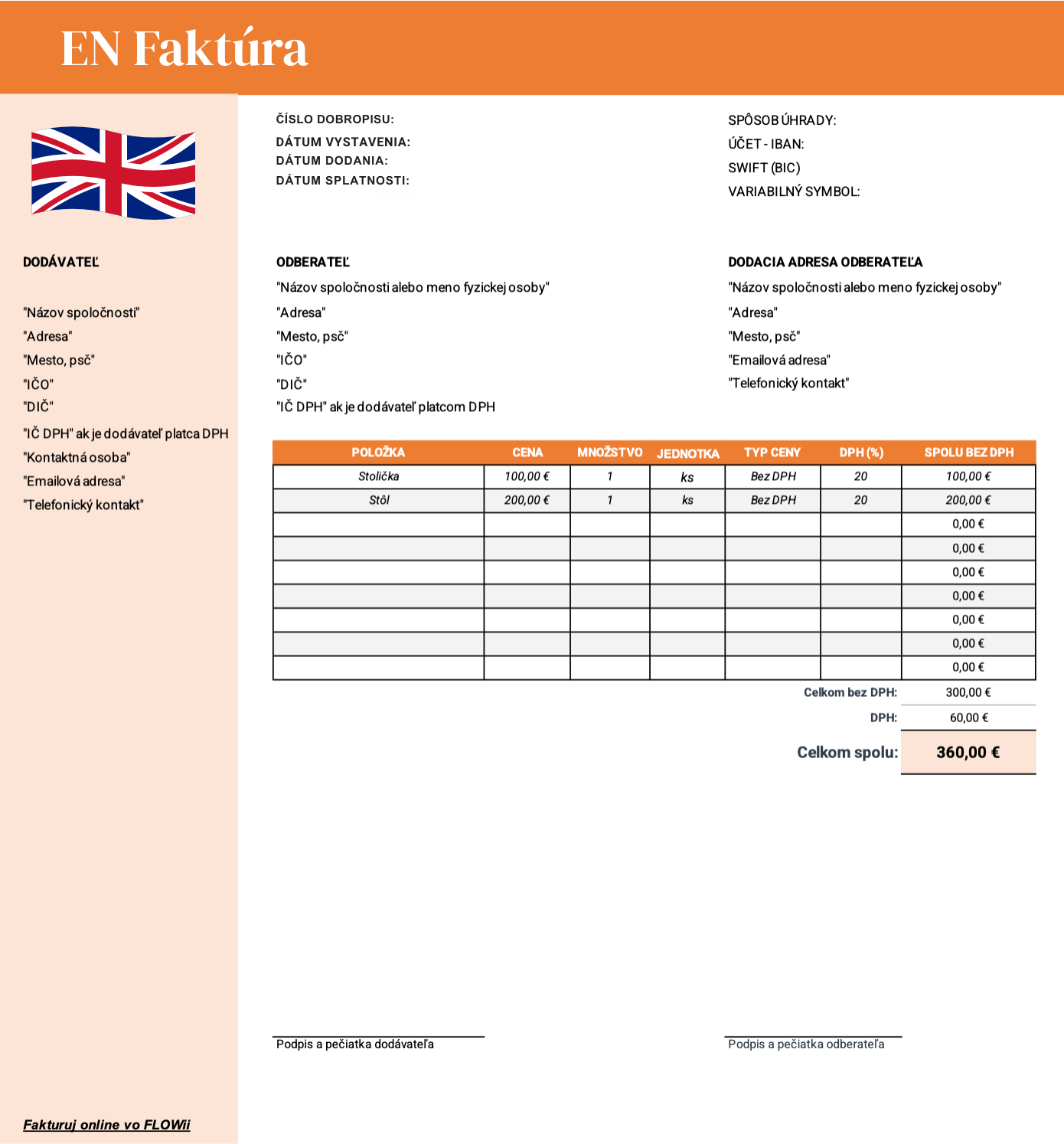 faktúra do zahraničia