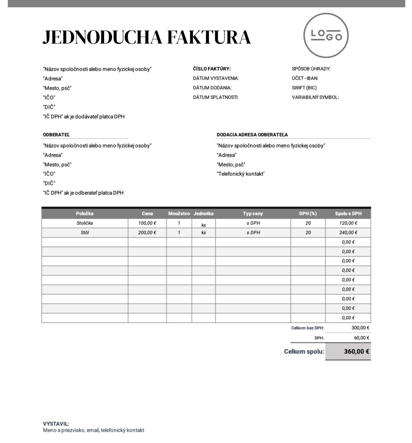 jednoducha faktura na stiahnutie