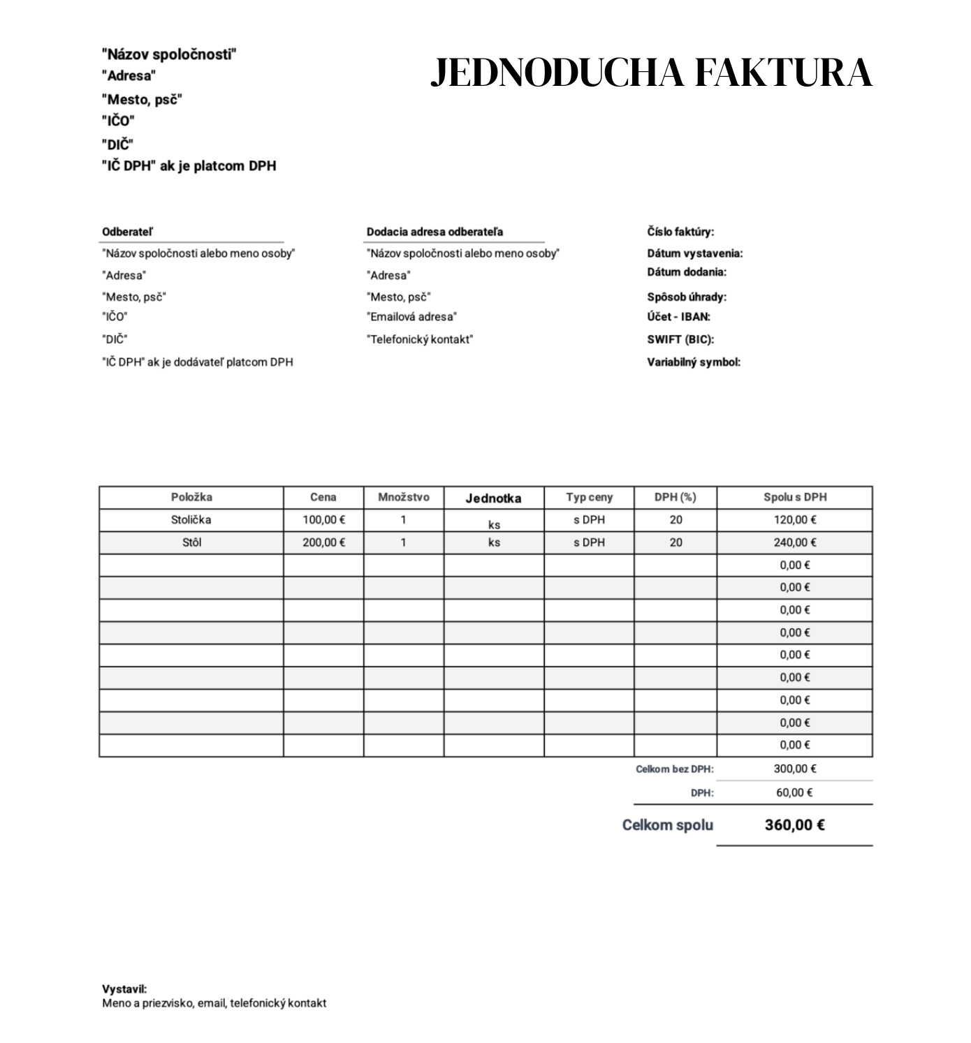 jednoducha faktura sablona