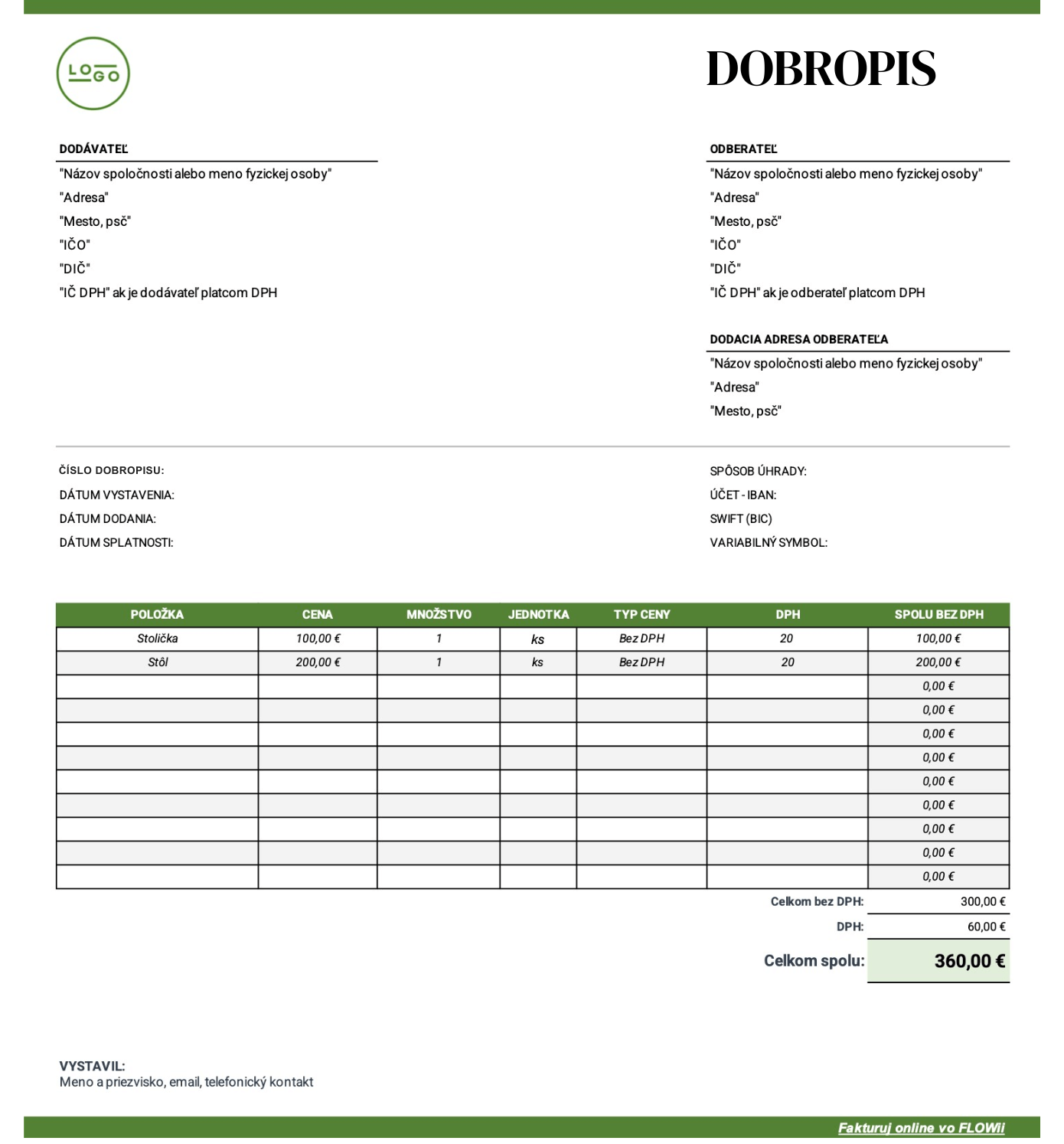 vzor dobropisu zadarmo