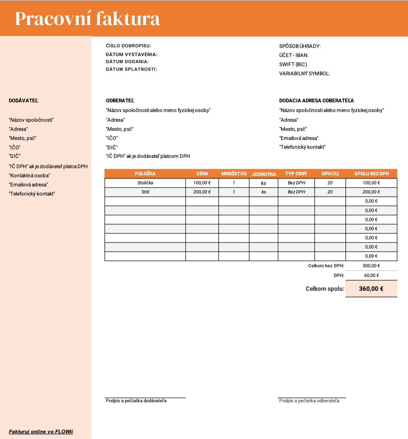 faktura za práci vzor faktura za práci vzor