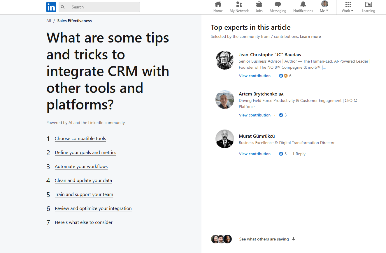 Linkedin Post about CRM integration