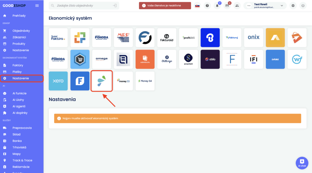 Ako nastavit doplnok, integraciu flowii a goodeshop