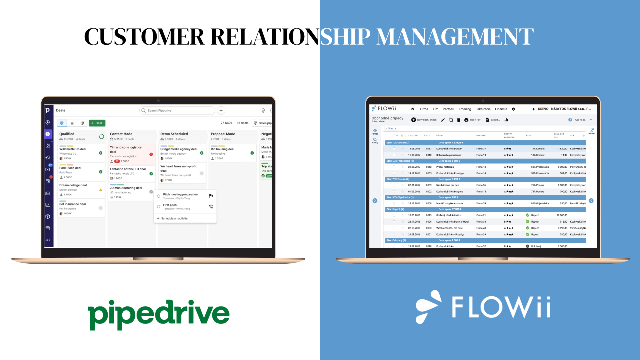 Pipedrive CRM vs FLOWii CRM