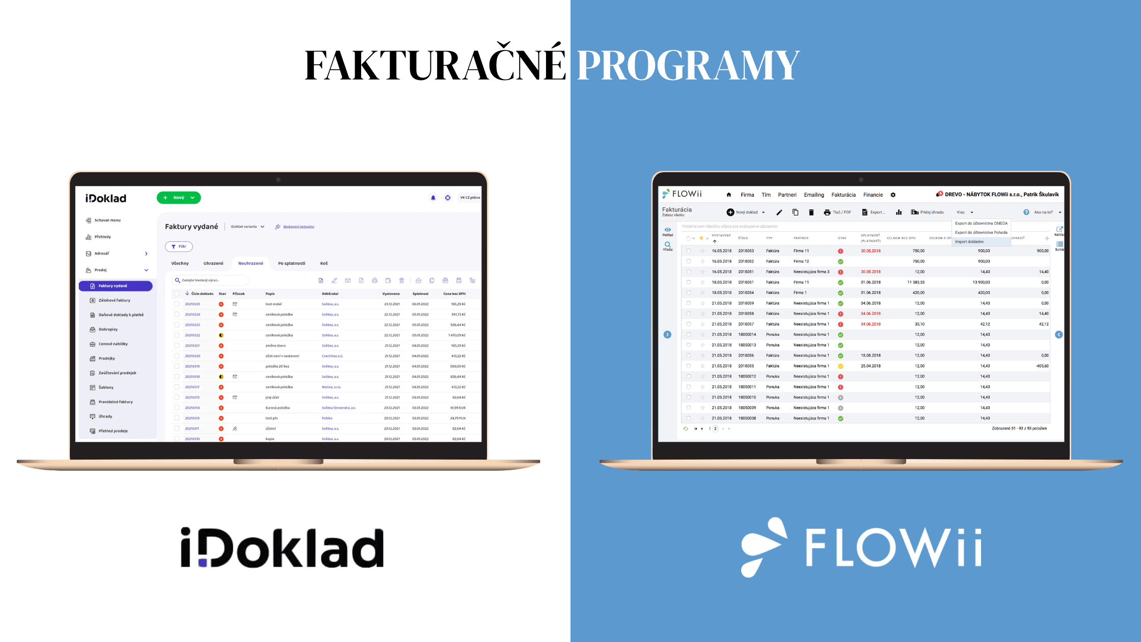 idoklad dashboard vs flowii dashboard