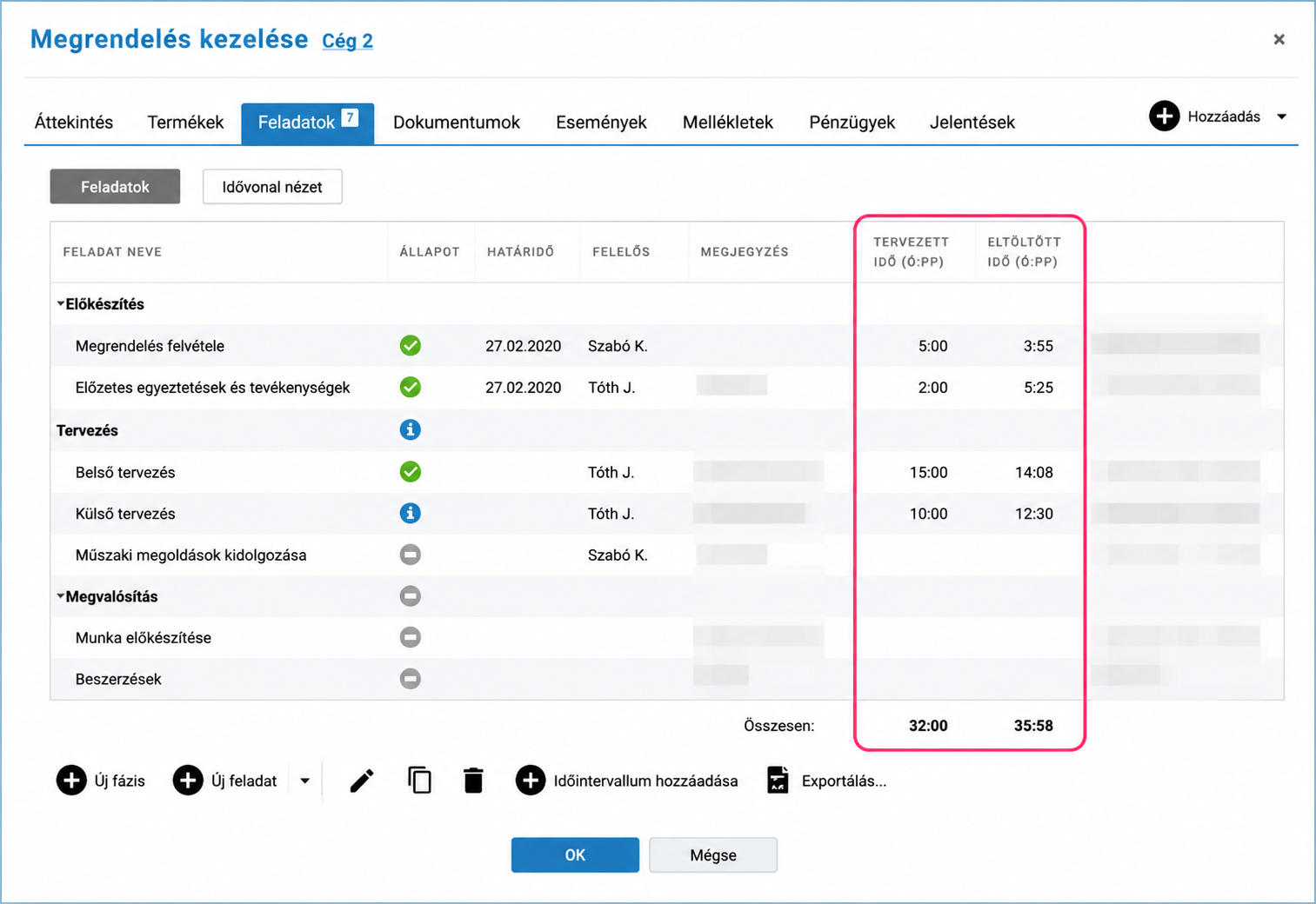Az online rendszerben pontosan nyomon követhető, hogy a munkatársak hány órát dolgoztak az egyes projekteken