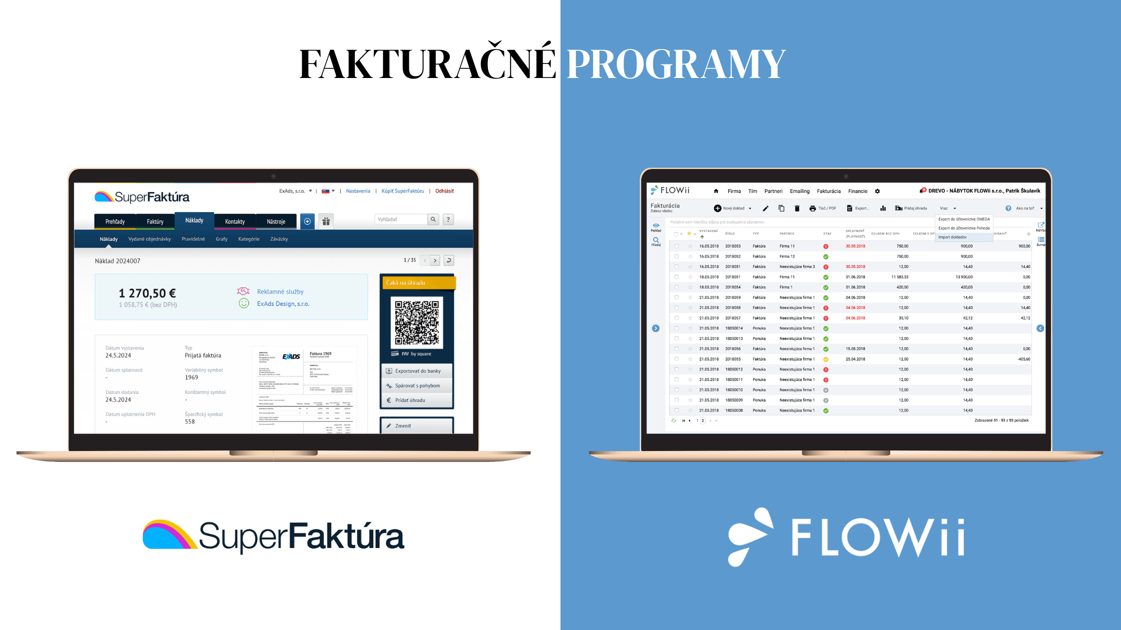 Superfaktúra online fakturácia vs FLOWii fakturácia
