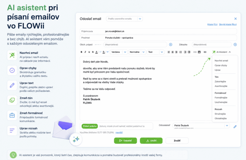 AI asistent pri písaní emailov vo FLOWii