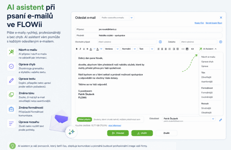 AI asistent při psaní e-mailů ve FLOWii